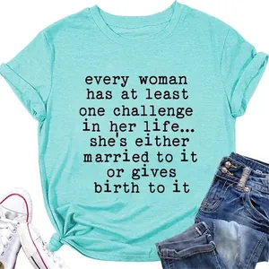 Women Round Neck Short Sleeve T-Shirt Cotton Blend Loose Fit Funny Letter Graphic Print Casual Summer Top