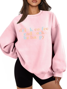Detailansicht von rosa Sweatshirt mit 'drink coffee read books' Aufdruck für Damen