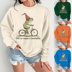 Détails de sweats à col rond en beige, vert, orange et bleu avec motif de grenouille