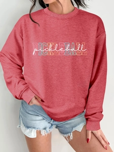 Detail of red-brown Pickleball crewneck sweatshirt in breathable heathered cotton fabric