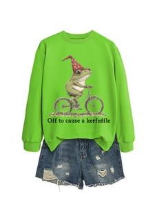Détail du sweat en coton avec illustration amusante d'un grenouille faisant du vélo