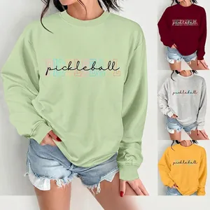 Women Pickleball Crewneck Sweatshirt Cotton Blend Long Sleeve Casual Sports Pullover Loose Fit Fashion Graphic Print