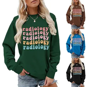Women Sweatshirt Crew Neck Long Sleeve Cotton Blend Casual Radiology Colorful Letter Print Streetwear Pullover Tops
