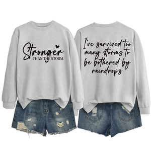 Women's grey sweatshirt with motivational front and back print and denim shorts set
