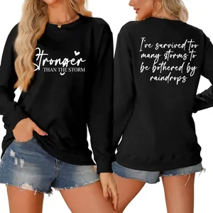 Women's Motivational Letter Print Sweatshirt Stronger Than The Storm Crewneck Long Sleeve Casual Pullover Hoodie Top
