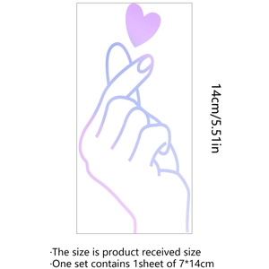Luminous heart gesture wall sticker in purple gradient, 14cm tall home decor decal