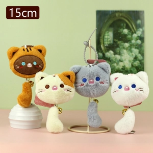Cute 15cm plush cat keychain set with bells and tails for bag decoration