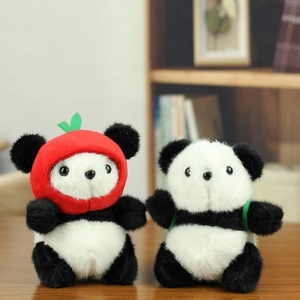Adorable Panda Plush Keychain Mini Stuffed Animal Toy With Creative Apple Hat Backpack For Bag Charm Backpack Decoration Gift