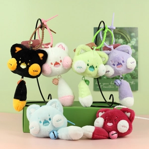 Mignon Dessin Animé Chat Peluche Porte-clés Pendentif Doux Rembourré Chaton Poupée Jouet Avec Clochette Pour Sac Charme Voiture Porte-clés Cadeau