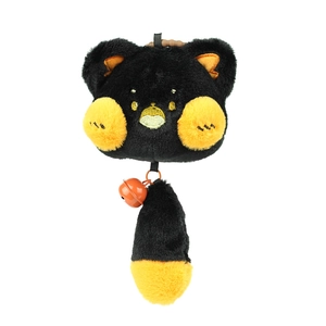 Porte-clés chat en peluche noir et orange avec grelot pour sacs et sacs à dos