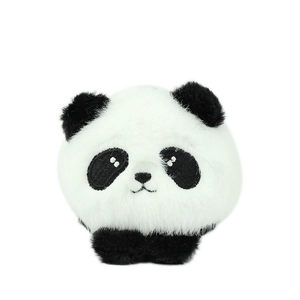 Cute panda plush keychain with soft fur and detailed embroidery on a white background