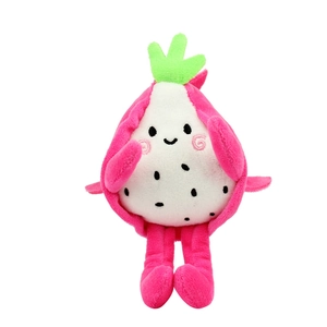 Peluche porte-clés fruit du dragon mignon avec visage brodé sur fond blanc