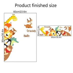 Cartoon giraffe and animal wall sticker size guide showing 90x60cm finished dimensions