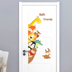 Cartoon animal height wall sticker with giraffe and friends for children's room decor