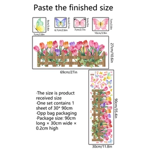 Self-adhesive butterfly and tulip garden fence wall decal for home decoration