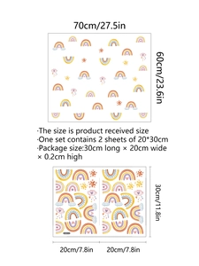 Detailed size layout of glow-in-the-dark rainbow clouds and stars wall stickers