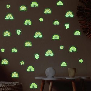 Luminous rainbow, star and cloud wall stickers glowing in the dark for nursery decor