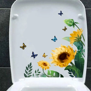 Adesivi murali autoadesivi con girasoli e farfalle per decorazione sedile WC in bagno
