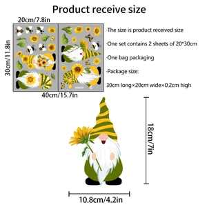 Self-adhesive garden gnome and sunflower wall decals for window and home decoration