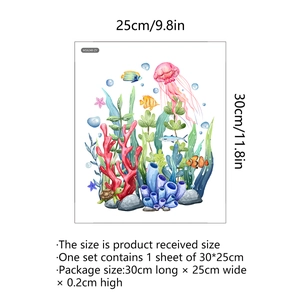 Watercolour jellyfish and coral ocean wall sticker set measuring 30x25cm for bathroom decor