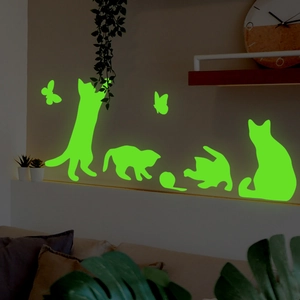 Stickers muraux chat et papillon lumineux vert fluorescent pour décoration de chambre