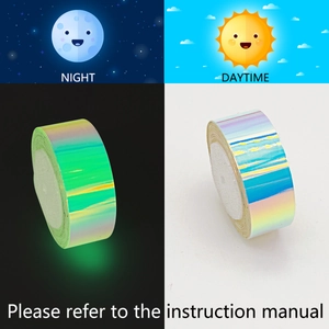 Glow-in-the-dark luminous tape showing holographic daytime effect and green nighttime glow