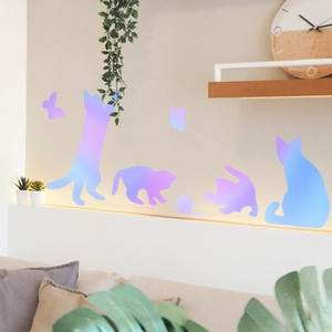 Stickers muraux chat et papillon lumineux en dégradé bleu-violet pour la maison