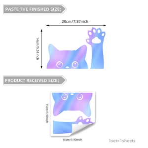 Stickers muraux chat holographique lumineux avec dégradé aurore coloré pour décoration