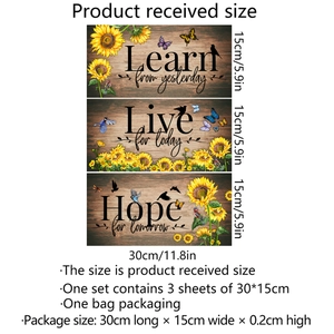 Three-piece sunflower wall stickers with butterflies and inspirational quotes