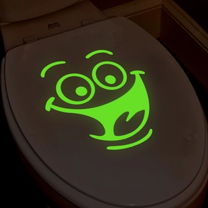 Glow-in-the-dark luminous cartoon smiley face wall stickers for bathroom and toilet decor