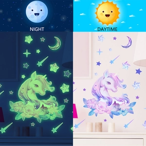 Glow in the dark unicorn and moon wall stickers with day and night display effects