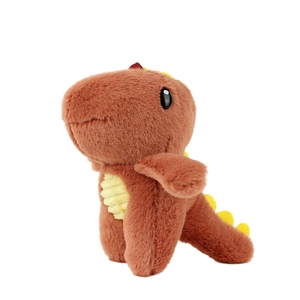 Porte-clés dinosaure en peluche marron mignon avec nageoires jaunes douces