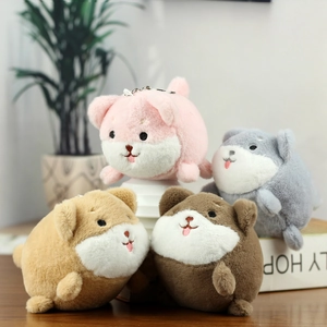 Plush Shiba Inu dog keychains in four colors with soft fur and metal clips