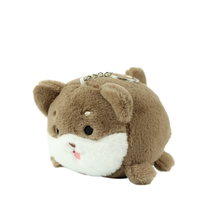 Cute plush hamster keychain toy with brown and white soft fur and metal ring