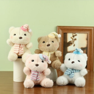 Soft Plush Teddy Bear Toy Striped Hat And Scarf Stuffed Animal Keychain Pendant Cute Bag Hanging Decoration Gift