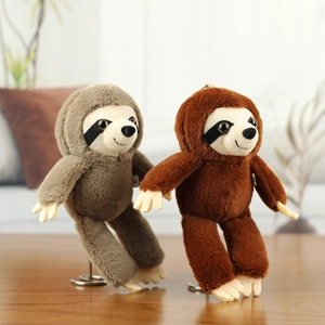Pluche luiaard sleutelhanger set in grijs en bruin, zachte tas hangers speelgoed