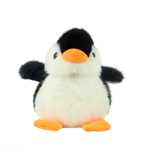 Cute penguin plush keychain with soft black and white fur for backpack decoration