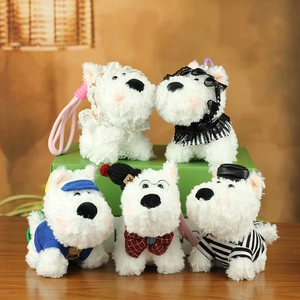 Cute West Highland White Terrier Plush Dog Keychain Pendant Soft Stuffed Animal Doll For Bag Decoration Car Keyring Gift Women