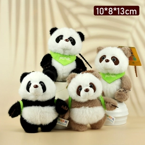 Schattige panda knuffel sleutelhanger in zwart en bruin met slabbetje, 10x8x13cm