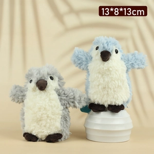 Cute 13cm penguin plush keychain in grey and blue colors for bag decoration