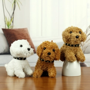Simulation Poodle Teddy Dog Plush Toy Cute Miniature Puppy Doll With Star Collar Hanging Loop For Home Decor Children Gift