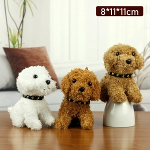 Three cute plush teddy dog toys in white and brown with star printed collars 8x11cm