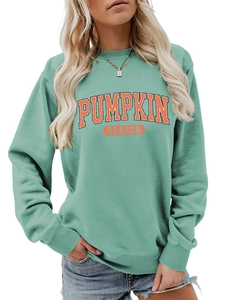 Gros plan sur le sweat Mint Green Pumpkin Season avec poignets côtelés et tissu en coton doux