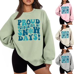 Detail of soft fleece lining and high-quality snow days print on thick cotton sweatshirt
