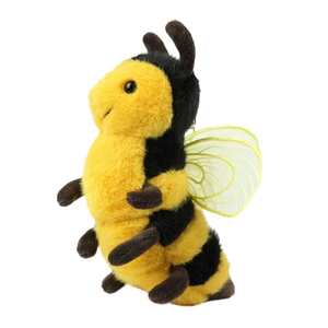 Cute plush bee keychain with yellow and black stripes and delicate mesh wings