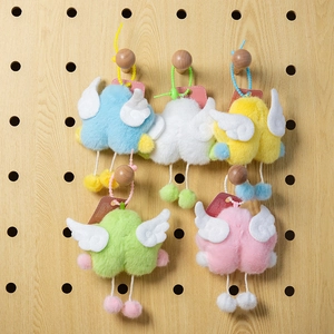 Cute plush cloud charms with wings in five pastel colors for bags and keychains