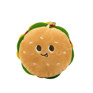 Simpatico portachiavi a forma di hamburger in peluche con viso ricamato e catena d'oro