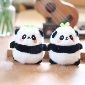 Panda Plush Keychain Long Hair Soft Animal Bag Charm With Metal Ring And Sprout Decor For Backpack Accessory