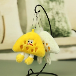 Set of plush toast bread charms in yellow and white with cute expressions and bead chains