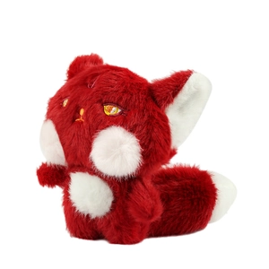 Cute red fox plush keychain pendant with fluffy white accents on white background